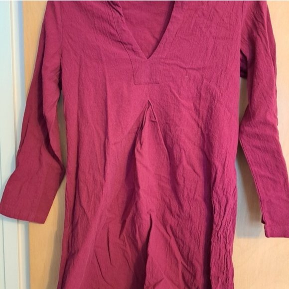 Women's Tunic Top Shirt Dress Beach Cover Up M Cranberry Maroon Gauze - Picture 2 of 4